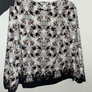 White House Black Market Black and Red Floral Blouse
